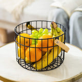 Wooden Handle Iron Basket, Metal Fruit Bowl, Portable Storage Basket, Wrought Iron Modern Sundries Basket, Multipurpose Metal Wire Storage Basket, Home Supplies Picnic Basket