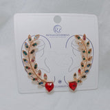 Leaf Crystal Heart Sparking Cuff Earring, Piercing Ear Bone Clip, Curved Leaf Brooch Ear Cuff, Ruby Ear Cuff,
