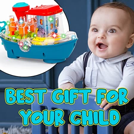 Gear Land Ship, Musical Toy Boat with Colorful Light, Transparent Rotatable Concept Boat, Underwater World Cruise Ship Toy For Kid, Battery Operated Toy Boat with Rotating Fishing Lamp Toy, Children's Toy Boat