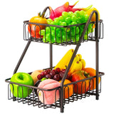 Multifunctional Countertop Basket, 2-Tier Countertop Fruit Basket Bowl, Vegetable Bread Storage Basket for Kitchen, Dining Table, Kitchen Pantry Organizers Shelf