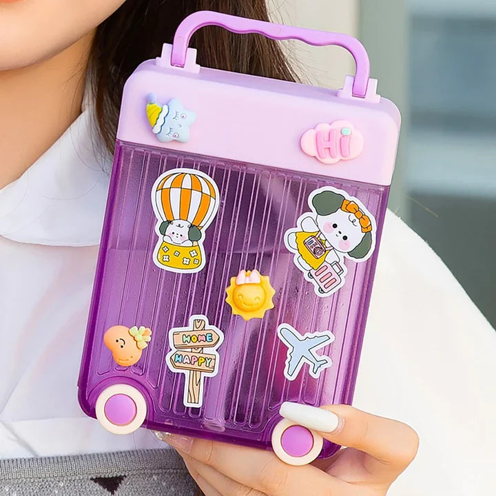 Cute Suitcase Straw Water Bottle, 450ml Plastic Water Cup with Straw Briefcase Shape Kids Water Bottle, Portable Drinking Cup for Girls Boys School, Easy to Carry Sports Bottles for Girls and Boys