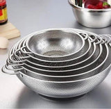 Set Of 6 Stainless Steel Punching Basket, Kitchen Steel Mesh Strainer Colander Set, Metal Colanders With Handle, Fruit Vegetable Washing Basket, Steel Washing Filter Strainer, Micro Perforated Colander Draining, Handheld Spider Strainer