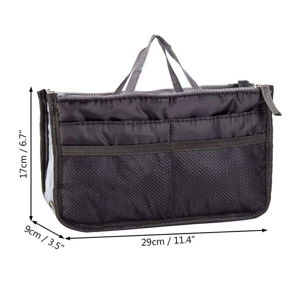 Organizer Insert Bag, Nylon Travel Handbag Purse, Large liner Lady Makeup Cosmetic Bag, Multi Zipper Makeup Bag, Double Zipper Storage Bag, Multipurpose Tote Bag