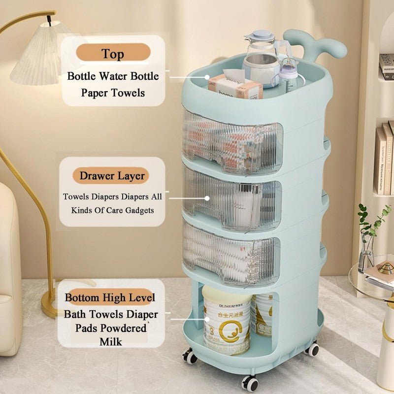 Baby Supplies Multi-Purpose Trolley | Portable Nursery Storage Organizer | 4 Layer