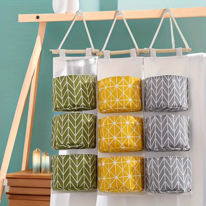 3 Pocket Hanging Storage Bag, Wall Pocket Hanging Holder, Multipurpose Sundry Storage Pocket, Linen Bathroom Toiletry Home Decor Hanging Bag, Creative Cotton And Linen Waterproof Storage Hanging Bag, Wardrobe Door Hanging Storage Bag