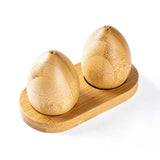Bamboo Egg Salt & Pepper Shaker Set with Tray | Natural Kitchen Dining Decor