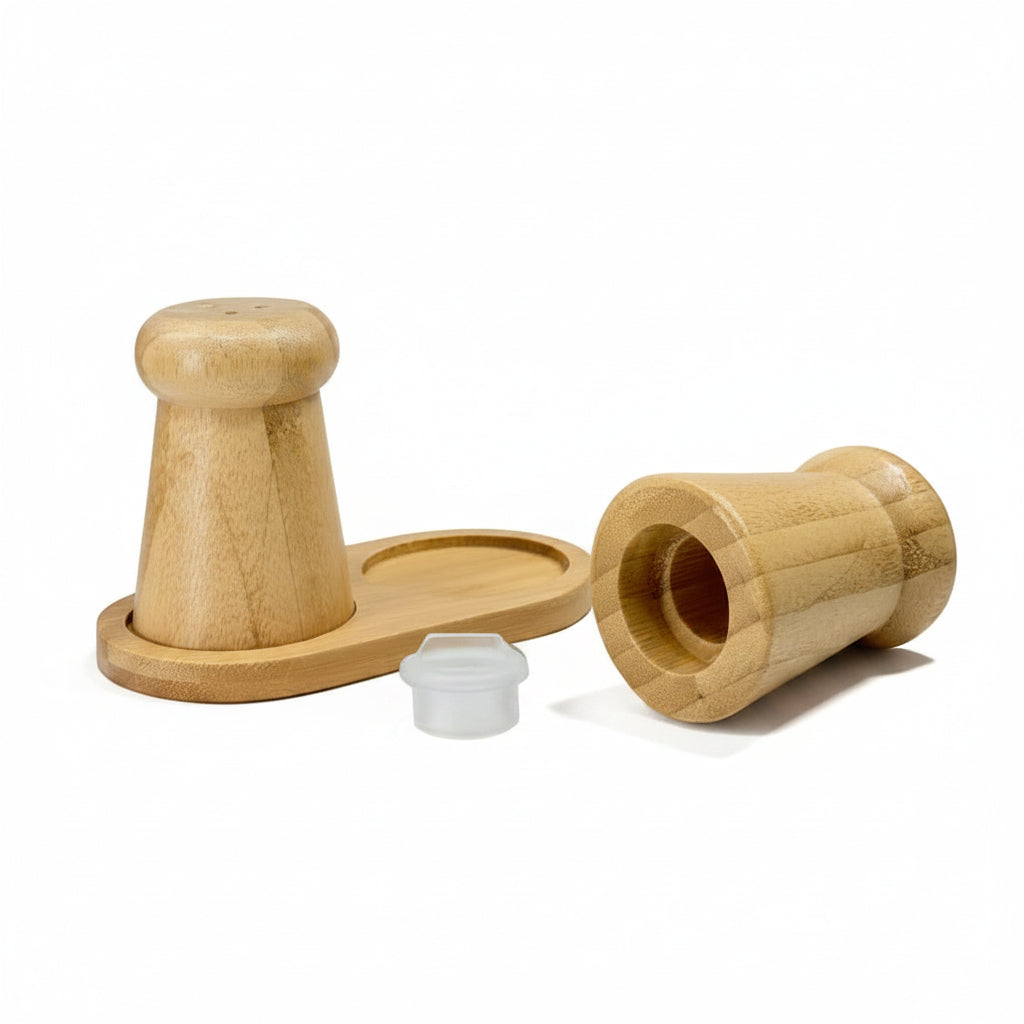 Bamboo Elegant Salt & Pepper Shaker Set with Tray | Natural Kitchen Dining Decor