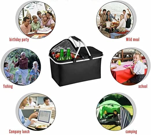 Foldable Picnic Basket, Outdoor Picnic Bag, Portable Insulated Picnic Basket, Large Capacity Camping Insulated Lunch Bag, Garden Yard Picnic Basket and Backpack, Home Storage Basket,  Hamper Insulated Picnic Basket, Folding Portable Market Basket