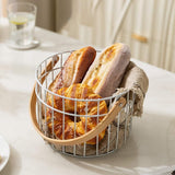 Wooden Handle Iron Basket, Metal Fruit Bowl, Portable Storage Basket, Wrought Iron Modern Sundries Basket, Multipurpose Metal Wire Storage Basket, Home Supplies Picnic Basket