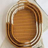 Set Of 3 Oval Rattan Basket, Double Ear Non Woven Imitation Tray, Bread Basket Fruit Basket, Creative Display Snack Storage Basket, Plastic Rattan Lace Bamboo Basket, Kitchen Dining Fruit Plate, Multipurpose Storage Basket
