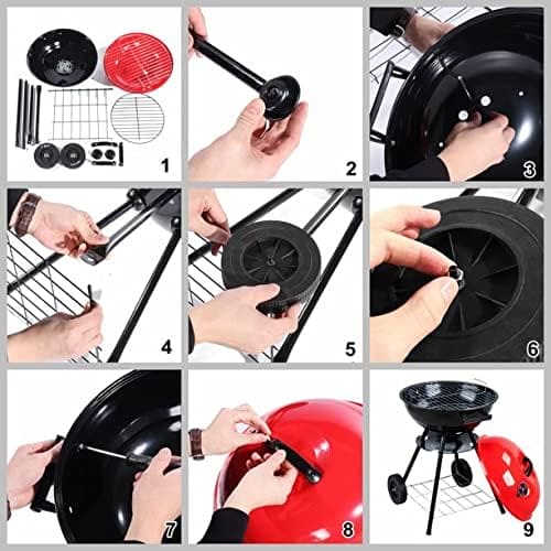 Charcoal Barbecue Grill, Barbecue Smoker Grill For Outdoor Cooking Camping, Heat Control Round BBQ Kettle, Portable Picnic Oven, Foldable Kebab Stove, Football Style BBQ Grill And Oven With Moving Stand, Trolley Grill Kettle