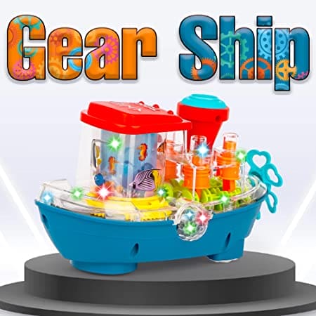 Gear Land Ship, Musical Toy Boat with Colorful Light, Transparent Rotatable Concept Boat, Underwater World Cruise Ship Toy For Kid, Battery Operated Toy Boat with Rotating Fishing Lamp Toy, Children's Toy Boat