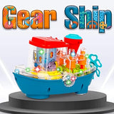 Gear Land Ship, Musical Toy Boat with Colorful Light, Transparent Rotatable Concept Boat, Underwater World Cruise Ship Toy For Kid, Battery Operated Toy Boat with Rotating Fishing Lamp Toy, Children's Toy Boat