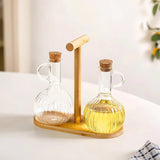Borosilicate Glass Oil Vinegar Bottle With Stand Set Of 3 – 300ml | Premium Kitchen Dispenser Set