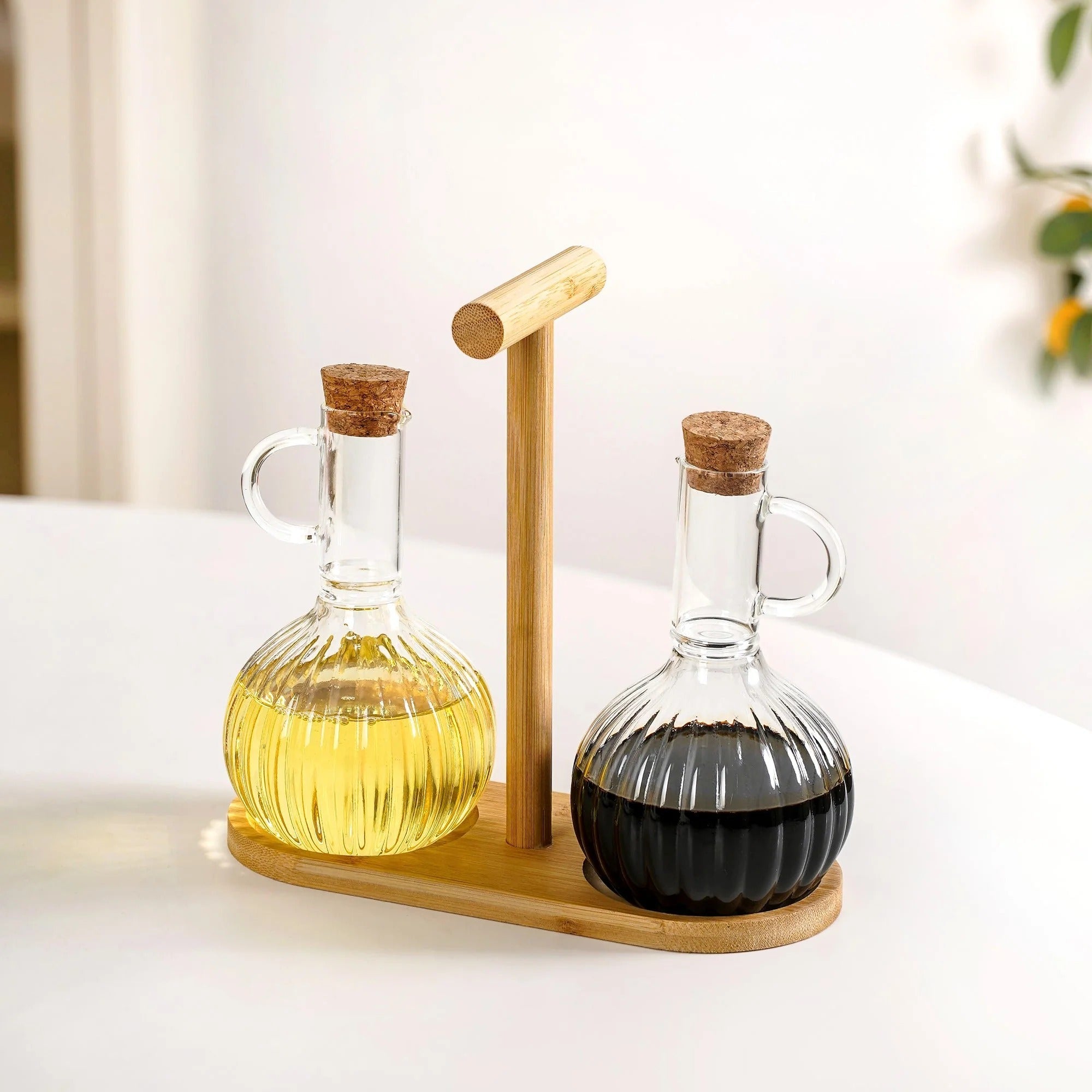 Borosilicate Glass Oil Vinegar Bottle With Stand Set Of 3 – 300ml | Premium Kitchen Dispenser Set