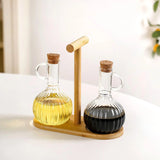 Borosilicate Glass Oil Vinegar Bottle With Stand Set Of 3 – 300ml | Premium Kitchen Dispenser Set