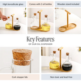 Borosilicate Glass Oil Vinegar Bottle With Stand Set Of 3 – 300ml | Premium Kitchen Dispenser Set
