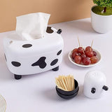 Happy Cow Tissue Box With Holder, Plastic Toothpicks Tissue Dispenser, Cartoon Cow Decorative Plastic Tissue Box, 2 in 1 Multifunctional Toothpick Holder Tissue Box, Facial Paper Dispenser Organizer for Bathroom Home