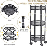 3 Layer Folding Storage Cart, Flexible Food Trolley, Home Snack Vegetables Storage Rack with Wheels, Multifunctional 3 Tier Storage Cart