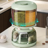 Cereal Divider Bucket, Multipurpose Rotating Kitchen Storage Box, 6 Grid 360° Rotating Grain Rice Dispenser,  Sealed Cereal Dispenser Rice Tank, Dry Food Rotating 6 Storage Container With Egg Groove Shelf, Multi Grid Food Storage Container For Kitchen