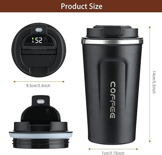 Portable Travel Coffee Mug, Smart Digital Coffee Mug, Temperature Display Coffee Mug, Portable Tumbler Thermos Cup,Car Thermos Coffee Mug Travel Mug with Leak-proof Lid for Coffee, Tea, Cold Beverage, Ice Drinks, Travel Thermal Bottle