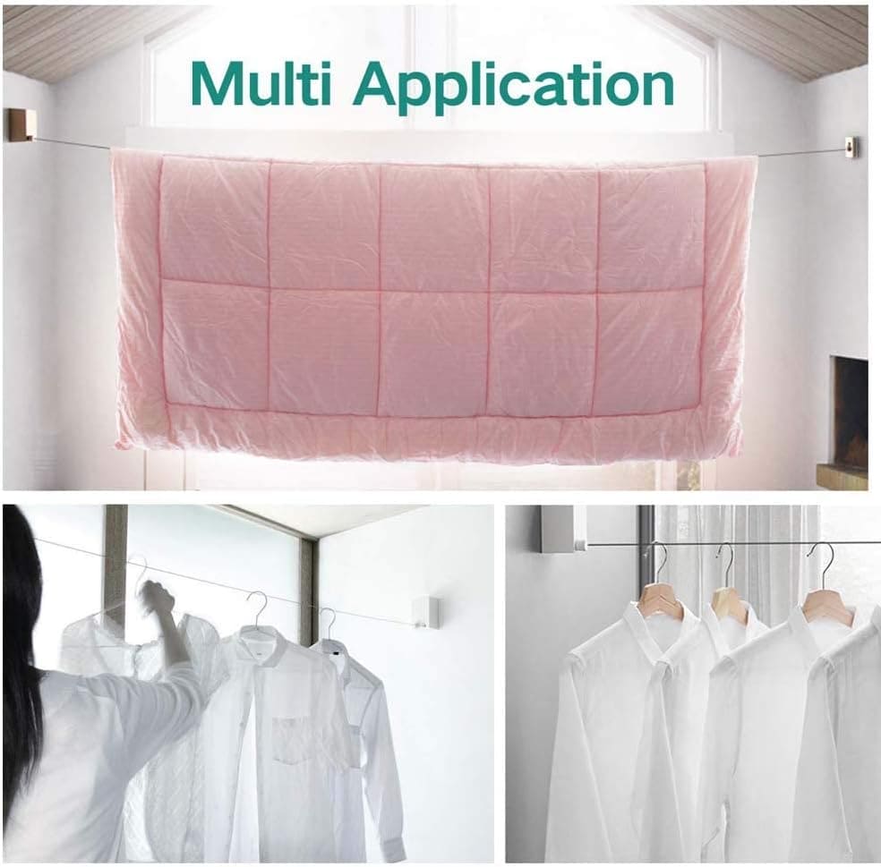 Telescopic Clothesline, Retractable Clothes Hanger Rope, Wall Mounted Drying Rope, Laundry Rope Hanger, Creative Outdoor Indoor Retractable Clothesline Rope, Stainless String Clothesline Rope, Heavy Duty Washing Line for Drying Clothes