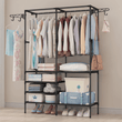 Multifunctional Clothes Hanger Stand, Simple Fashion Clothes Wardrobe, Double Row Clothes Rack, Floor Garment Storage Wardrobe, Metal Black Floor Standing Coat Rack, Hallway Furniture Assembly Hanger Shelf