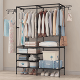 Multifunctional Clothes Hanger Stand, Simple Fashion Clothes Wardrobe, Double Row Clothes Rack, Floor Garment Storage Wardrobe, Metal Black Floor Standing Coat Rack, Hallway Furniture Assembly Hanger Shelf