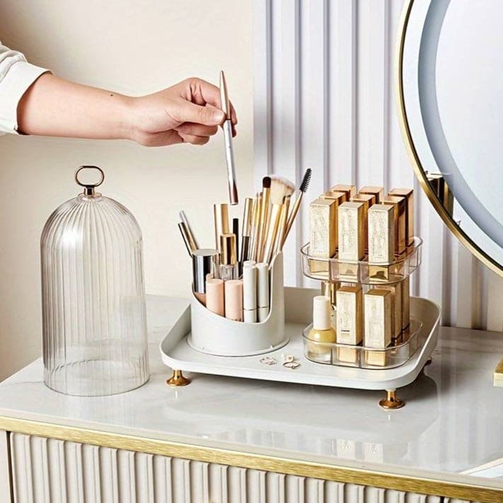 360 Twist Split Makeup Rack, Large Capacity Carousel Spinning Holder, Makeup Pen Organizer Detachable Cosmetic Storage Rack, Vanity Table Desktop Cosmetic Shelf, Table Top Makeup Organizer, Multipurpose Cosmetic Container
