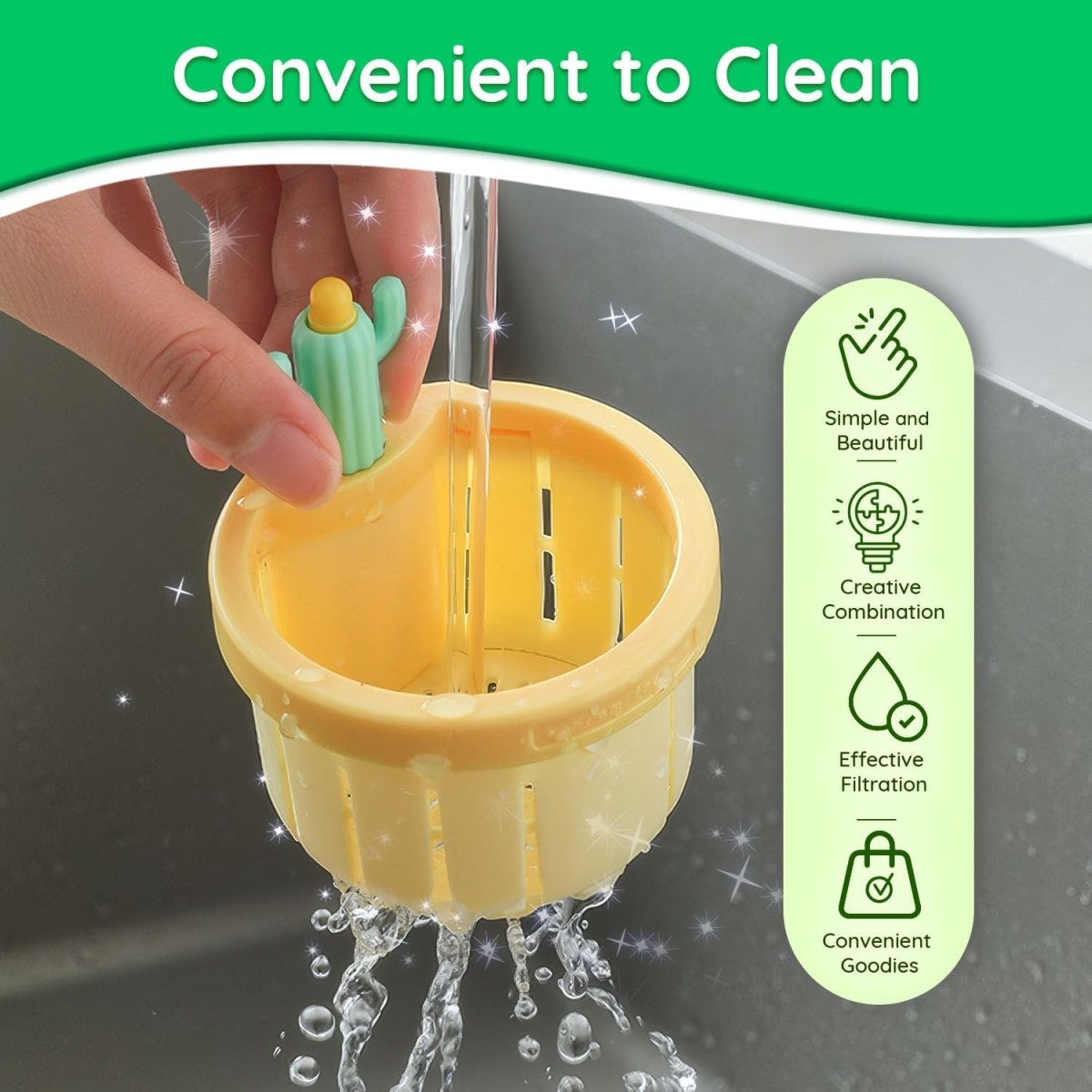 Cactus Sink Drain Basket | Kitchen Sink Strainer with Hands-free Waste Removal