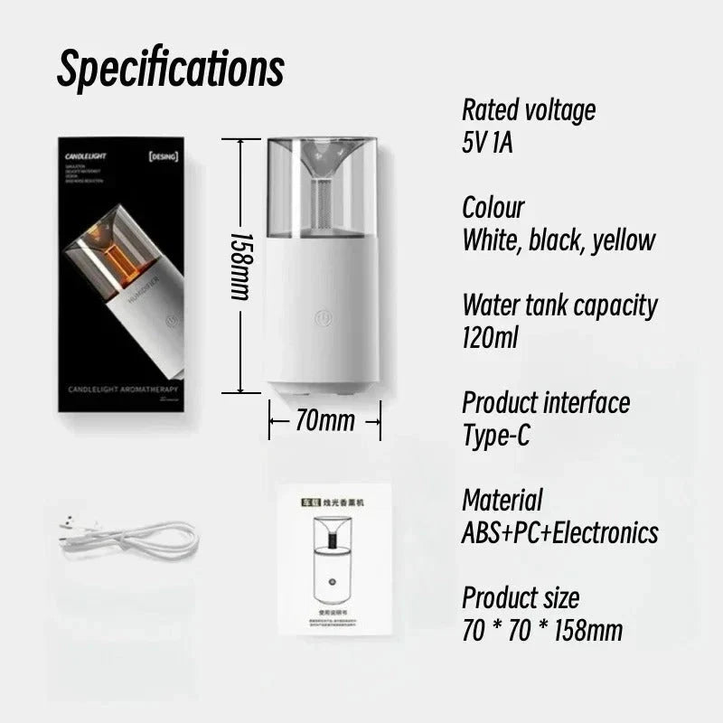 Candle Light Electric Humidifier | Flame Effect Aroma Diffuser for Home & Office