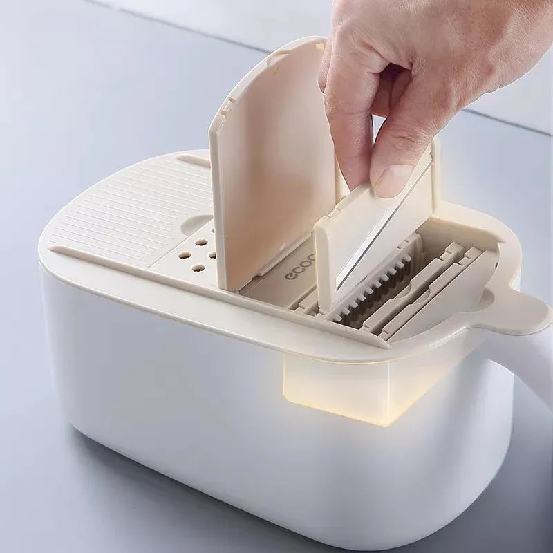 Artifact Vegetable Cutting Shredder, Household Multifunction Slicer Grater, Double Draining Hand Guard Design Fruit Peeler, Professional Grater With Adjustable Blades, Manual Vegetable Cutter, Kitchen Salad Food Chopper With Container And Drain Basket