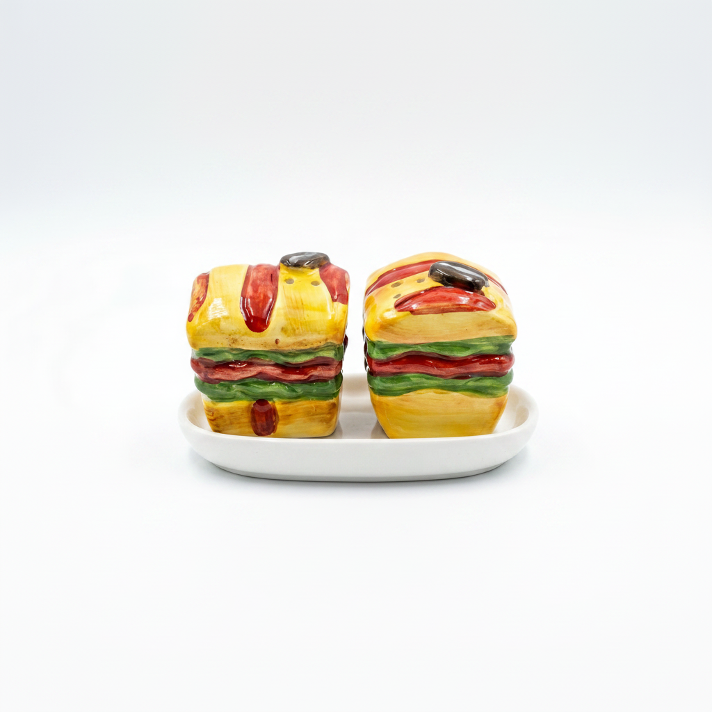 Sandwich Salt & Pepper Shaker Set with Tray | Cute Kitchen Dining Decor