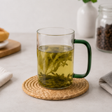 Clear Glass Mug Set with Colored Handles | Premium Tea, Coffee & Juice Cups | Modern Glass Drinkware Set