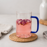 Clear Glass Mug Set with Colored Handles | Premium Tea, Coffee & Juice Cups | Modern Glass Drinkware Set