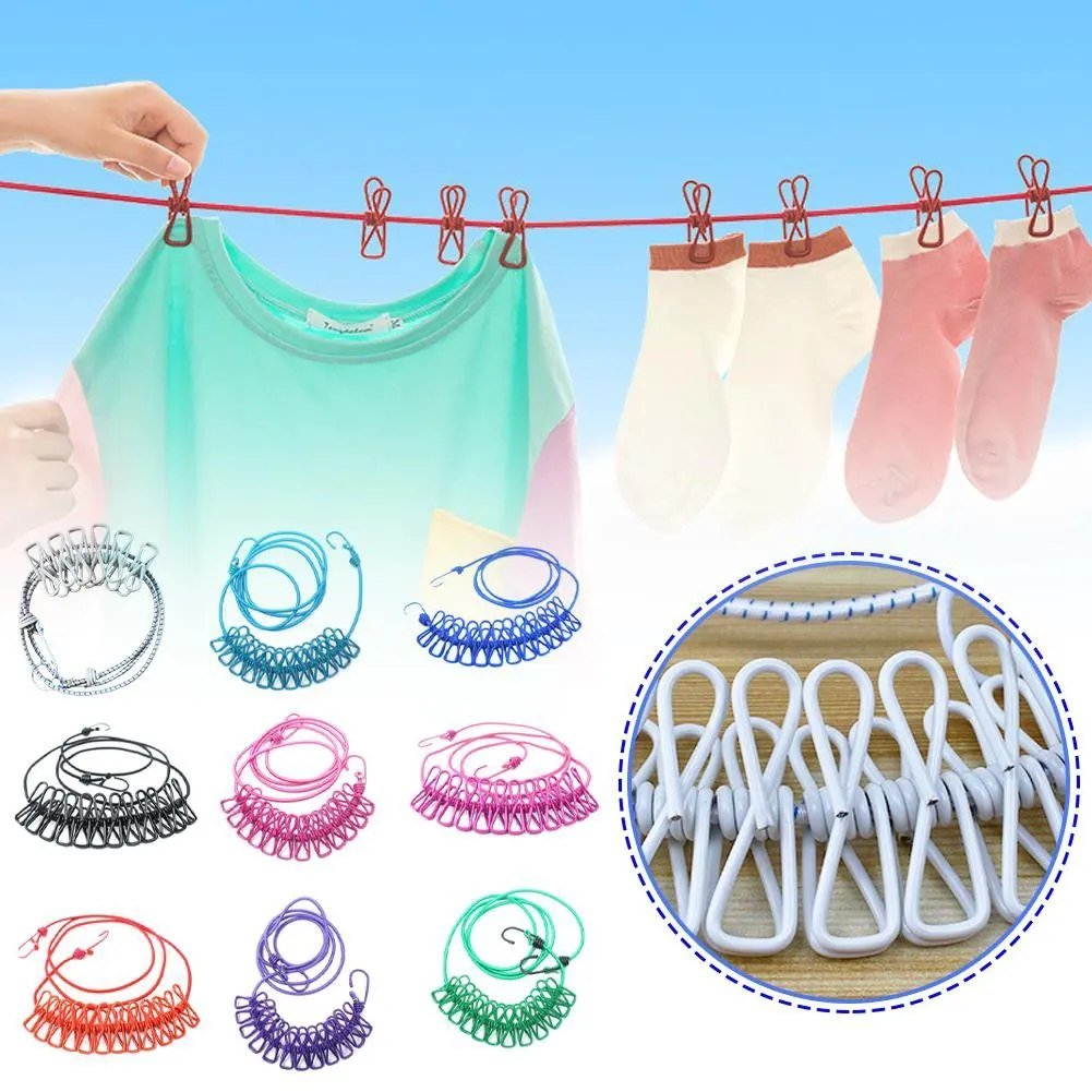 Clothes Drying Rope With 12 Clips