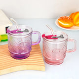Crown Glass Mug with Lid & Glass Straw | Premium Crystal Drink Cup for Coffee, Tea & Cold Beverages