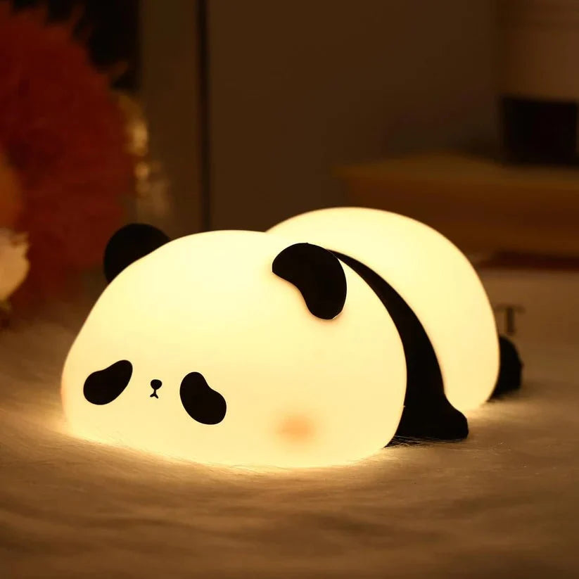 Cute Silicone LED Night Light – USB Rechargeable Touch Control Panda & Bunny Lamp