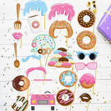 22 Pcs Donut Birthday Props, Donut Photo Booth Props, DIY Donut Birthday Party Selfie Props, Theme Birthday Party Celebration and Decoration