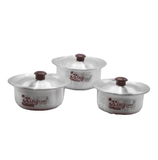 Set Of 3 Handi Set, Desi Handi Style Cooking Pots, Kitchen Cookware Set, Kitchen Dekchi Set Pot With Lid, Kitchen Cooking Bell Pot Stainless Steel Kitchen Ware Cooking Bowl