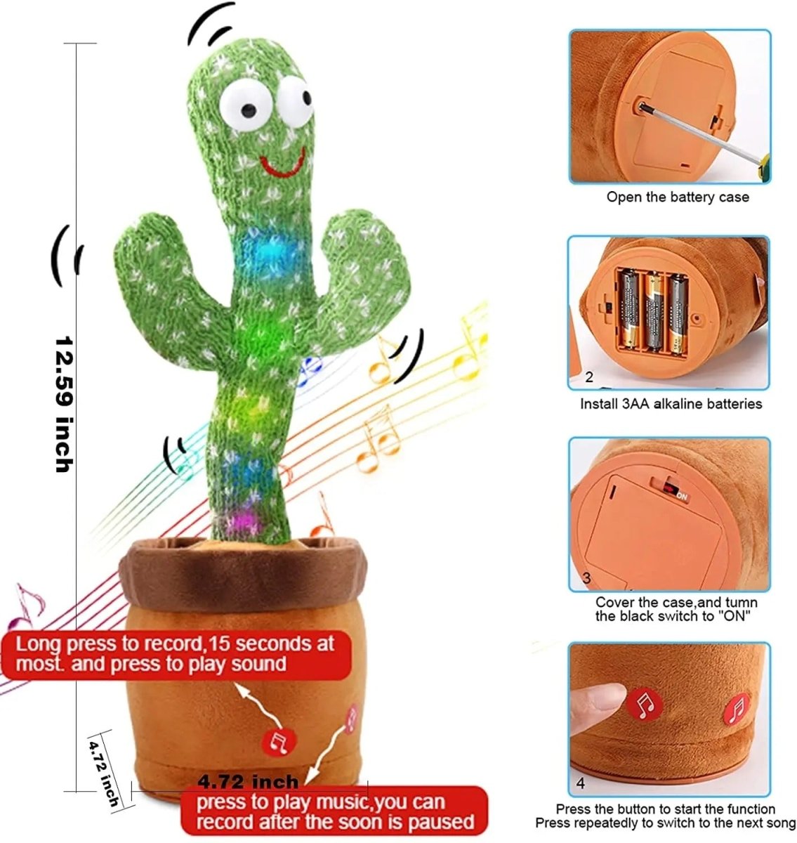 Dancing & Talking Cactus Toy | Singing Mimicking Cactus with Lights | Funny Dancing Plush Toy for Kids