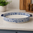 DANNY HOME OVAL CERAMIC SERVING DISH WITH HANDLES AND BLUE FLORAL DESIGN
