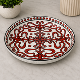 DANNY HOME ROUND CERAMIC SERVING PLATE WITH RED ORNAMENTAL DESIGN