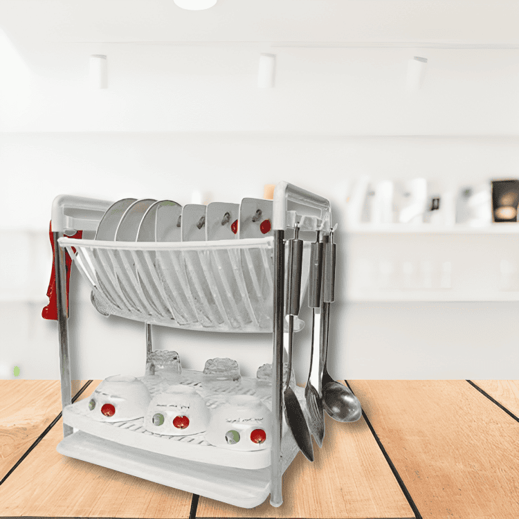 Solid Multifunctional Dish Rack, Utensils Dishes Drying Drainer, Two Level Kitchen Rack, Dish Drying Rack, Dishes Cutlery Dry Rack, Kitchen Bowl Plate Tableware Rack, Dinnerware Organizer Basket