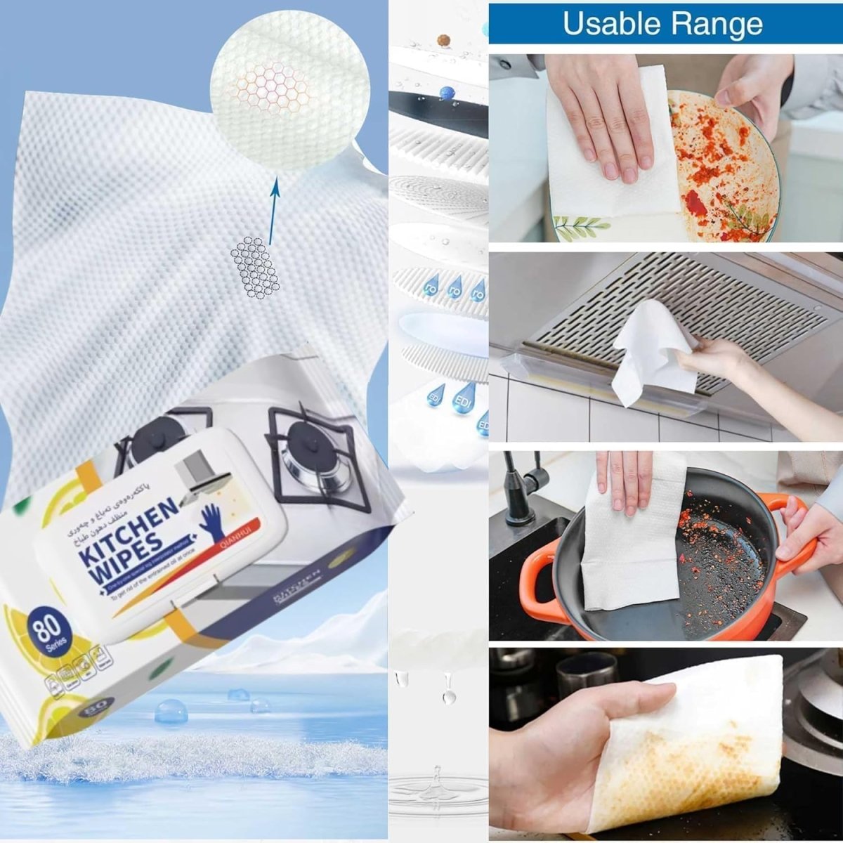 Disposable Kitchen Cleaning Wipes | Grease & Stain Remover Wet Wipes