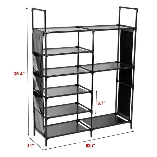 Double Row Shoe Rack With Side Pocket – Space-Saving Footwear Organizer