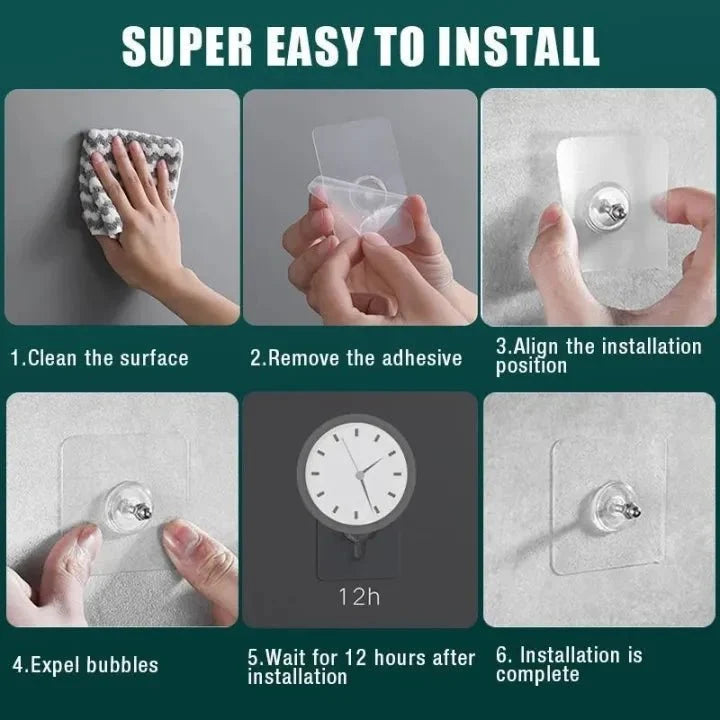 Drill-Free Wall Hanging Kit – 10 Strong Adhesive Hooks with Screw Design