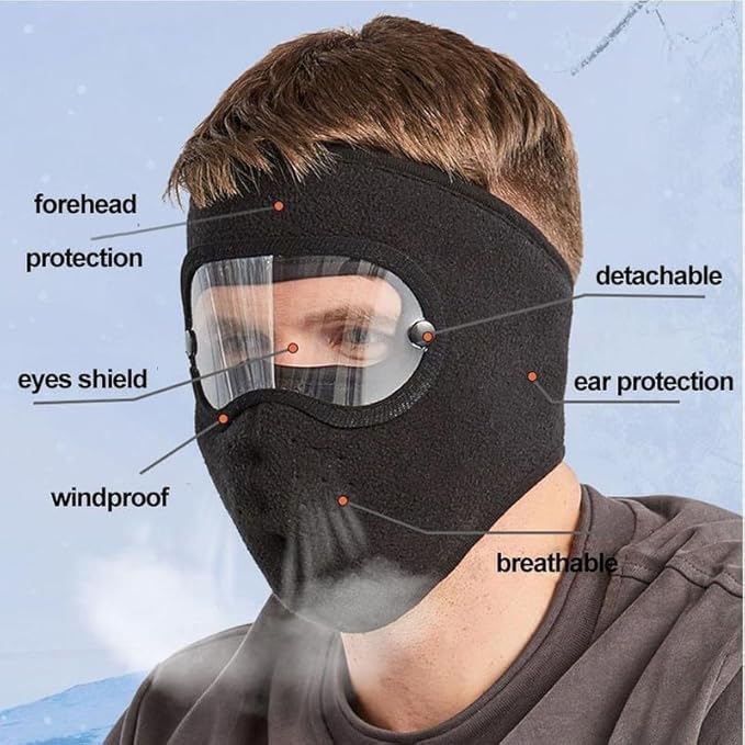 Dustproof Winter Face Mask with Eye Shield | Windproof Fleece Mask for Outdoor Protection | Full Coverage Warm Mask