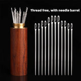 Wooden Needle Case, 30 Pcs Side Hole Blind Sewing Needles, Stainless Steel Elderly Self Threading Needles, Household DIY Beading Threading Needle, Sewing Embroidery Needle Accessories