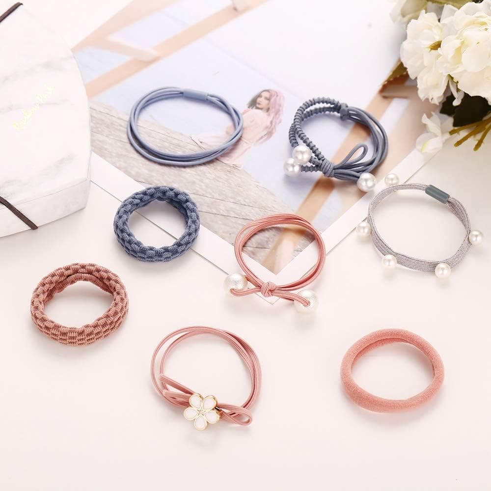 Set Of 8 Elastic Ponytail, Faux Pearl Hair Ties Elastic Hair Bands Ropes, Hair Elastics Scrunchies Ponytail Holders, Hair Accessories For Women Girls